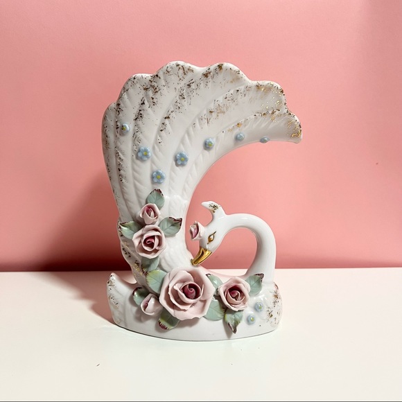 Vintage pastel floral swan vase